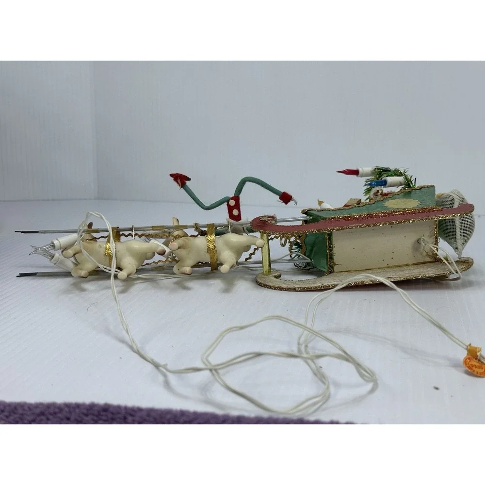 Vintage Christmas Santa Clause Pixie Elves Reindeers Sleigh Electric 1960s